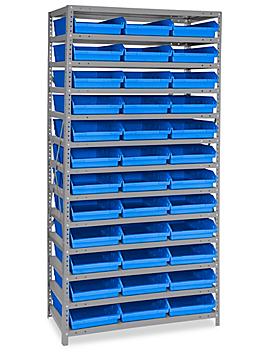 Shelf Bin Organizer - 36 x 18 x 75" with 11 x 18 x 4" Blue Bins H-2239BLU