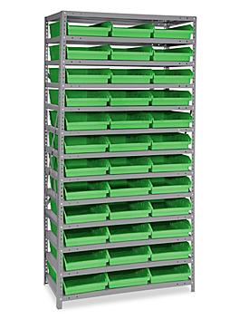 Shelf Bin Organizer - 36 x 18 x 75" with 11 x 18 x 4" Green Bins H-2239G