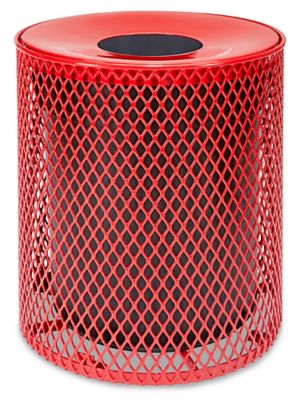 Thermoplastic Trash Can - 32 Gallon, Funnel Lid, Red H-2293R