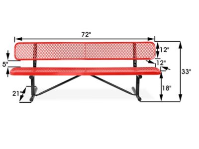 Metal Bench with Back - 6', Red H-2294R-P - Uline