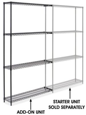 Black Wire Shelving Add-On Unit - 48 x 12 x 86" H-2422-86A