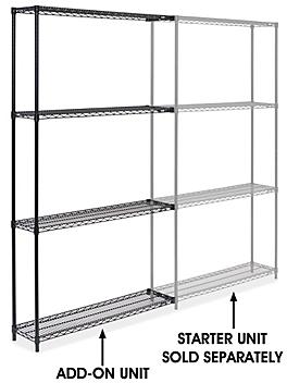 Black Wire Shelving Add-On Unit - 48 x 12 x 86" H-2422-86A