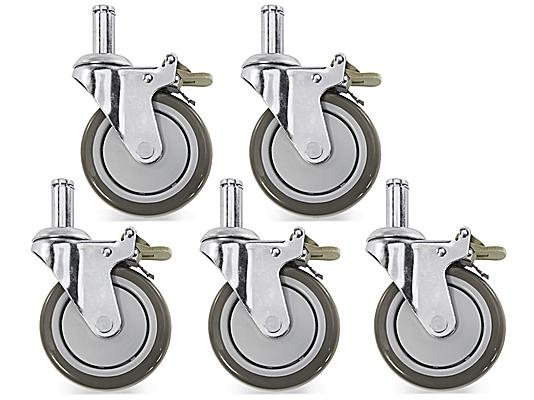 Lot of 4 Uline Stem Mount Swivel Casters for Wire Shelving Units 5" Polyurethane 