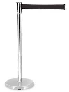 Chrome Crowd Control Post with Retractable Belt - Black H-2468
