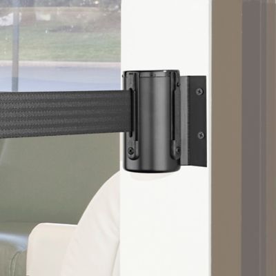 Crowd Control with Retractable Belt - Wall Mount, Black, 7 1/2' H-2469BL