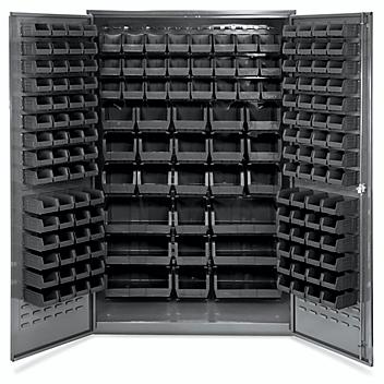 Bin Storage Cabinet - 48 x 24 x 78", 168 Black Bins H-2488BL