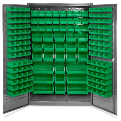 Heavy-Duty Bin Storage Cabinet - 48 x 24 x 78, 168 Red Bins H-9989R - Uline
