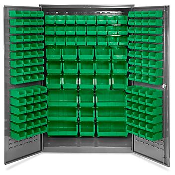 Bin Storage Cabinet - 48 x 24 x 78", 168 Green Bins H-2488G