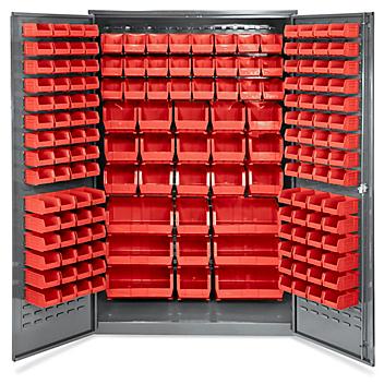Bin Storage Cabinet - 48 x 24 x 78", 168 Red Bins H-2488R