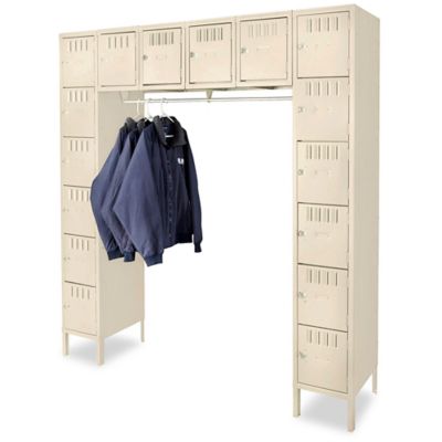 Uline Industrial Lockers - Six Tier, 16-Person, Unassembled, 72" Wide, 18" Deep, Tan H-2489T