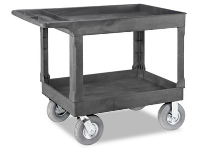 2 Shelf Utility Black Cart with Large Pneumatic Wheels