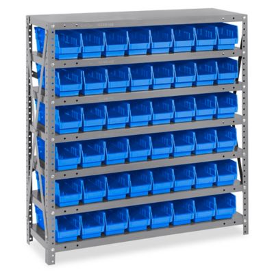 Shelf Bin Organizer - 36 x 12 x 39 with 4 x 12 x 4 Blue Bins H