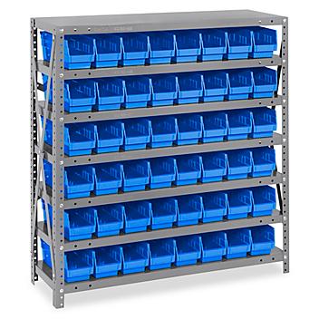 Shelf Bin Organizer - 36 x 12 x 39" with 4 x 12 x 4" Blue Bins H-2511BLU