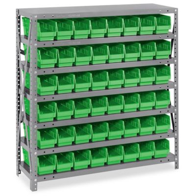 SHELF BIN UNITS -- COMPLETE PACKAGES, Bin Green, Size D x W x H: 12 x 36 x  39, Qty. Bins: 72 - HQSB100, Bin Size: 11-7/8 x 2-3/4 x 4, No. Shelves: 7