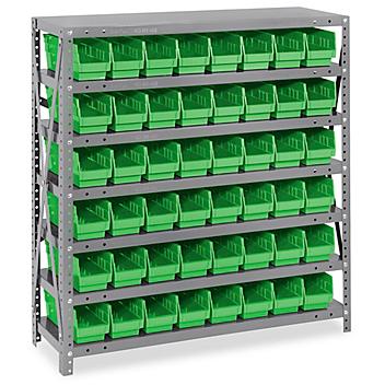 Shelf Bin Organizer - 36 x 12 x 39" with 4 x 12 x 4" Green Bins H-2511G