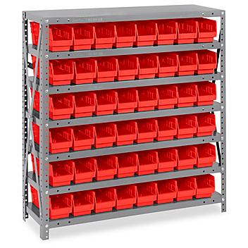 Shelf Bin Organizer - 36 x 12 x 39" with 4 x 12 x 4" Red Bins H-2511R