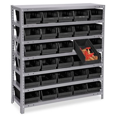 Wire Shelf Bin Organizer - 36 x 12 x 72 with 4 x 12 x 4 Blue Bins