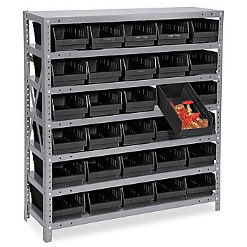 Shelf Bin Organizer - 36 x 12 x 39" with 7 x 12 x 4" Black Bins H-2512BL