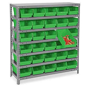 Shelf Bin Organizer - 36 x 12 x 39" with 7 x 12 x 4" Green Bins H-2512G