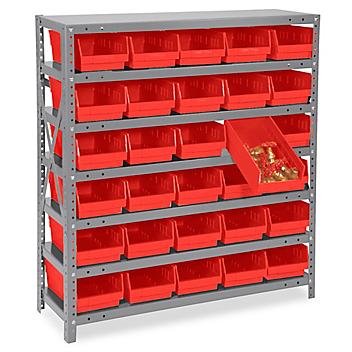 Shelf Bin Organizer - 36 x 12 x 39" with 7 x 12 x 4" Red Bins H-2512R