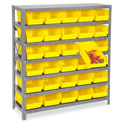 SHELF BIN UNITS -- COMPLETE PACKAGES, Bin Green, Size D x W x H: 12 x 36 x  39, Qty. Bins: 72 - HQSB100, Bin Size: 11-7/8 x 2-3/4 x 4, No. Shelves: 7