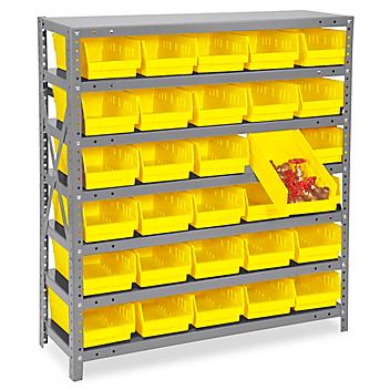 Shelf Bin Organizer - 36 x 12 x 39" with 7 x 12 x 4" Yellow Bins H-2512Y