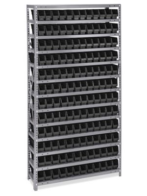Shelf Bin Organizer - 36 x 12 x 75" with 2 3/4 x 12 x 4" Black Bins H-2513BL