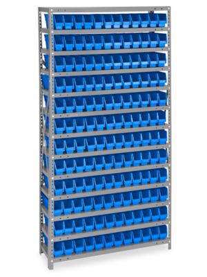 Shelf Bin Organizer - 36 x 12 x 75 with 8 1/2 x 12 x 4 Blue Bins