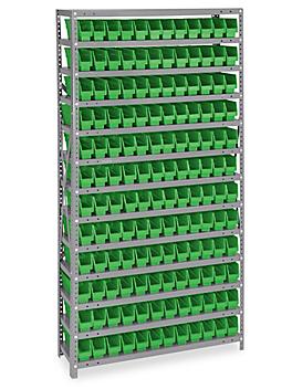 Shelf Bin Organizer - 36 x 12 x 75" with 2 3/4 x 12 x 4" Green Bins H-2513G