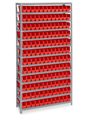 Shelf Bin Organizer - 36 x 12 x 75" with 2 3/4 x 12 x 4" Red Bins H-2513R