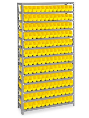 Shelf Bin Organizer - 36 x 12 x 75 with 4 x 12 x 4 Yellow Bins