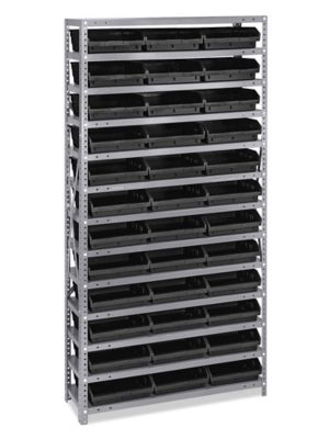 Shelf Bin Organizer - 36 x 12 x 75" with 11 x 12 x 4" Black Bins H-2514BL