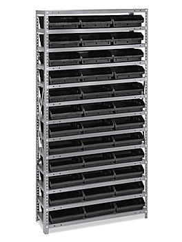 Shelf Bin Organizer - 36 x 12 x 75" with 11 x 12 x 4" Black Bins H-2514BL