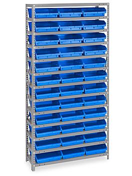 Shelf Bin Organizer - 36 x 12 x 75" with 11 x 12 x 4" Blue Bins H-2514BLU