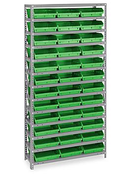 Shelf Bin Organizer - 36 x 12 x 75" with 11 x 12 x 4" Green Bins H-2514G