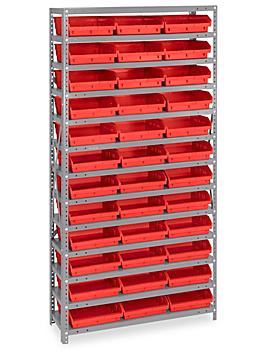 Shelf Bin Organizer - 36 x 12 x 75" with 11 x 12 x 4" Red Bins H-2514R