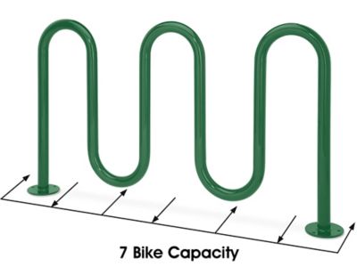 5-Loop Wave Style Bike Rack - 7 Bike Capacity, Green H-2544G - ULINE