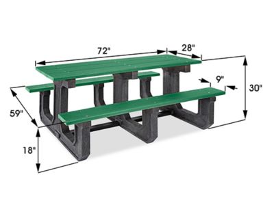 Rectangle Recycled Plastic Picnic Table - 6', Green H-2561G - ULINE