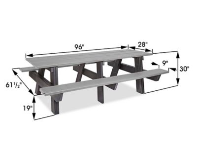 A-Frame Recycled Plastic Picnic Table - 8', Gray H-2564GR - ULINE