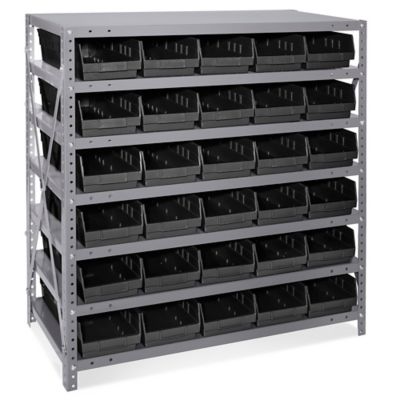 Shelf Bin Organizer - 36 x 18 x 39" with 7 x 18 x 4" Black Bins H-2645BL