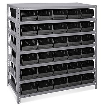 Shelf Bin Organizer - 36 x 18 x 39" with 7 x 18 x 4" Black Bins H-2645BL