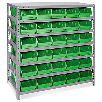 Shelf Bin Organizer - 36 x 18 x 39" with 7 x 18 x 4" Green Bins H-2645G