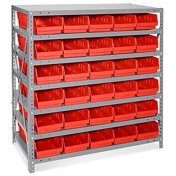 Shelf Bin Organizer - 36 x 18 x 39" with 7 x 18 x 4" Red Bins H-2645R