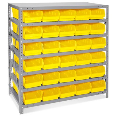 Shelf Bin Organizer - 36 x 18 x 39 with 7 x 18 x 4 Blue Bins H-2645BLU -  Uline