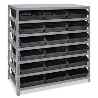 Shelf Bin Organizer 36 x 18 x 39" with 11 x 18 x 4" Black Bins H