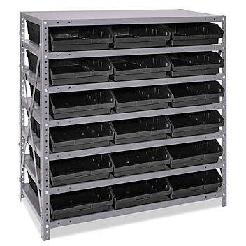 Shelf Bin Organizer - 36 x 18 x 39" with 11 x 18 x 4" Black Bins H-2646BL