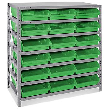 Shelf Bin Organizer - 36 x 18 x 39" with 11 x 18 x 4" Green Bins H-2646G
