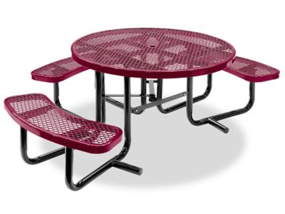 ADA Metal Picnic Table - 46" Round, Burgundy H-2672BU