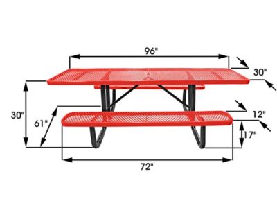 ADA Metal Picnic Table - 8' Rectangle, Red H-2673R - ULINE