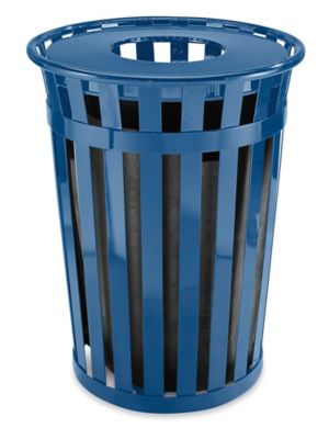 Courtyard Trash Can - Flat Lid, 36 Gallon, Blue H-2865BLU - Uline